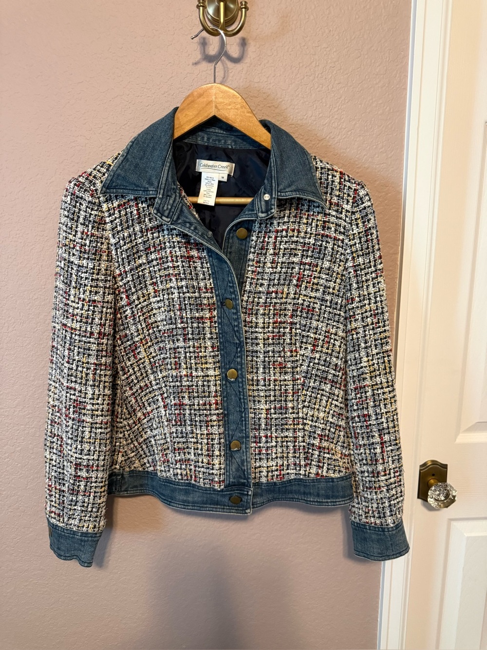 Coldwater Creek Tweed Jacket with Blue Denim Trim